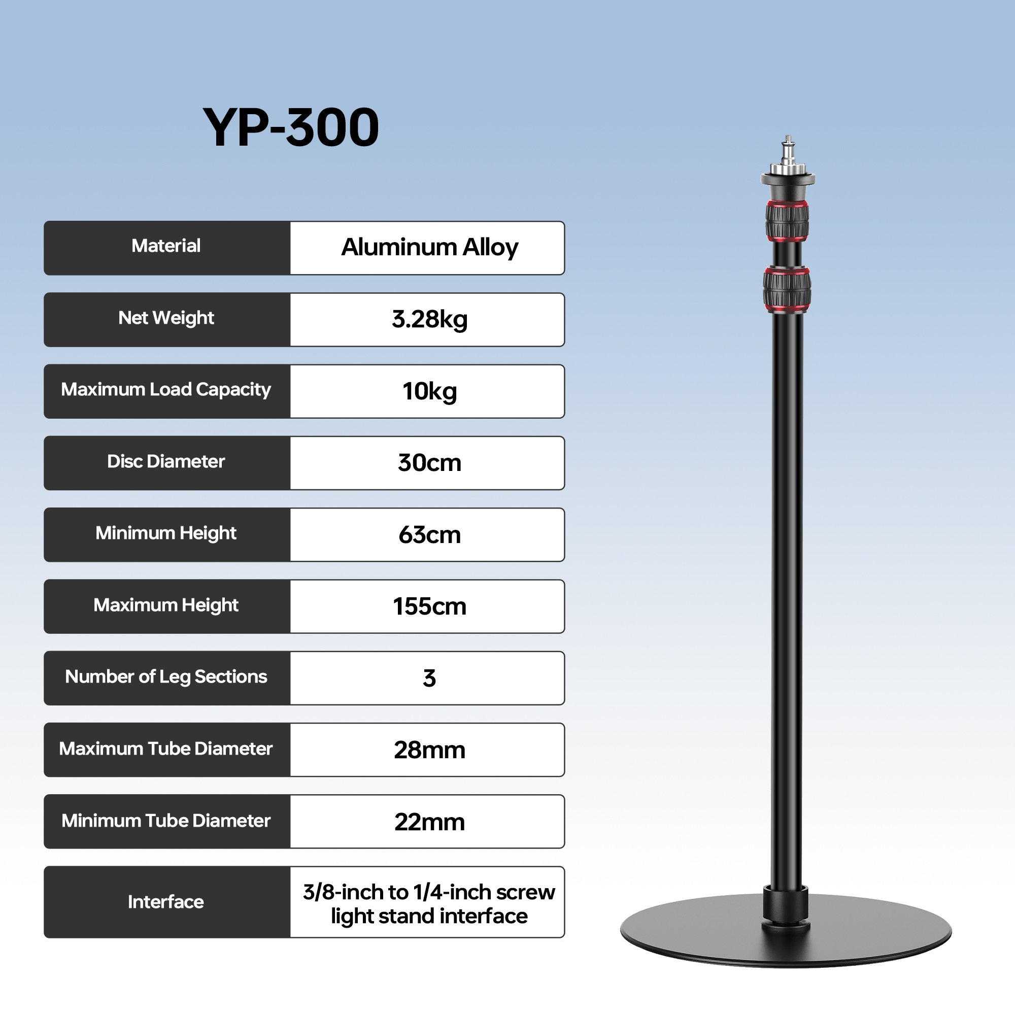 Photography Lighting Softbox - Support monopode rond Manbily YP300 1,55